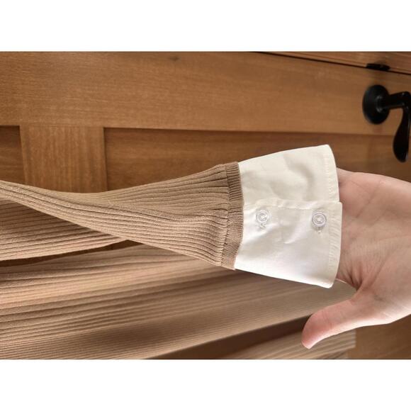 NWT By Anthropologie Ribbed Polo Mini Dress Long Sleeve Tan Women’s size Large - Picture 3 of 12